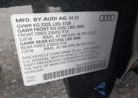 2023 Audi Q3 Premium 45 Tfsi S Line Quattro Tiptronic from USA, damaged, VIN WA1DECF3XP1128878